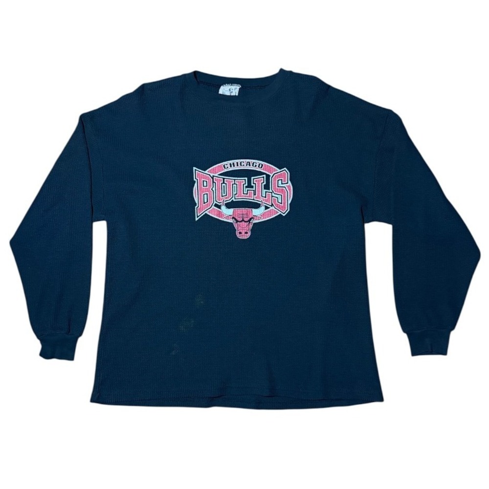 Vintage 90s Chicago Bulls NBA Basketball Waffle Knit Thermal Graphic Sport Shirt